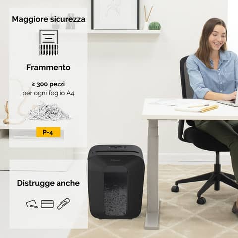 Distruggidocumenti uso personale LX45 - P-4 - 17 L - taglio a frammenti 4x37 mm Fellowes Powershred®nero - 4400501